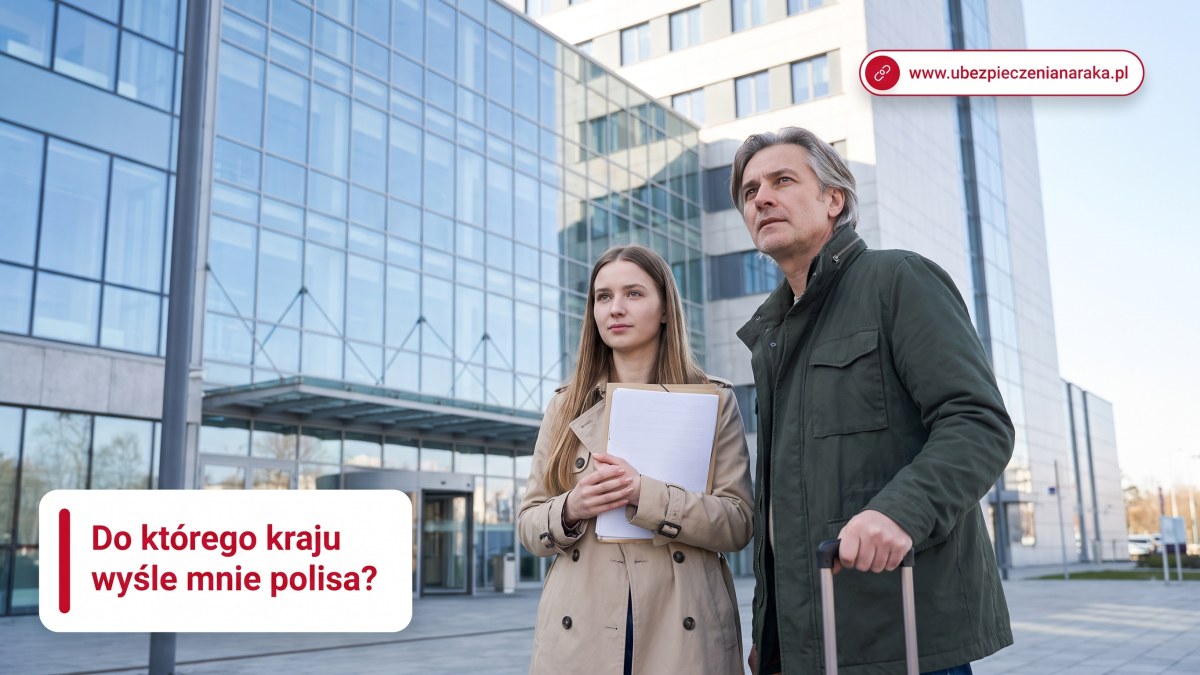 Ojciec z córką przed wejściem do nowoczesnego szpitala za granicą